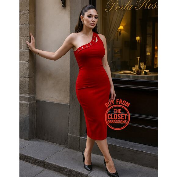 ❤️ ZARA Red Fitted Asymmetrical Cutout Midi Dress NWT ❤️ - Picture 3 of 16